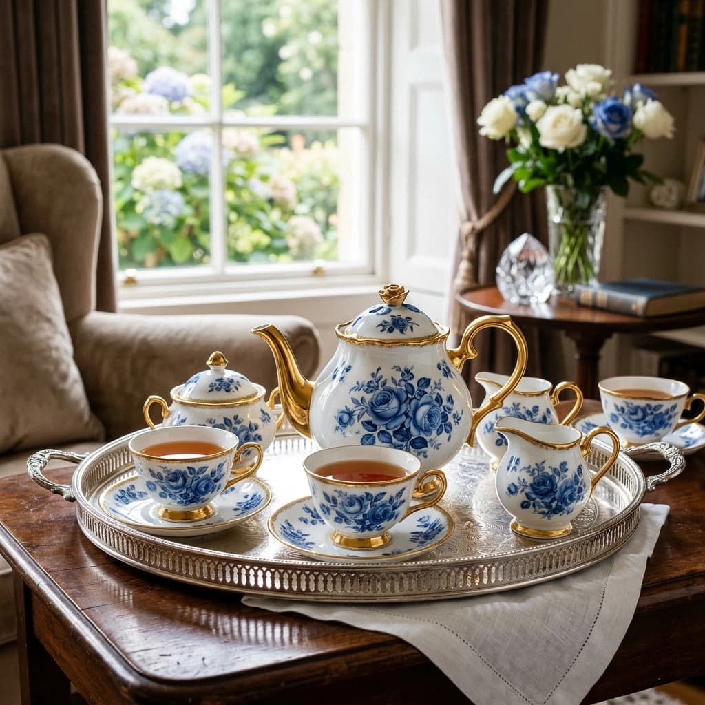 Siphorahq Blue Rose Tea Set of 17 Pcs