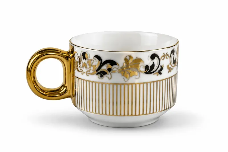 Mughal Gold & Grey Luxury Porcelain Tea Cup & Saucer Set  view 2