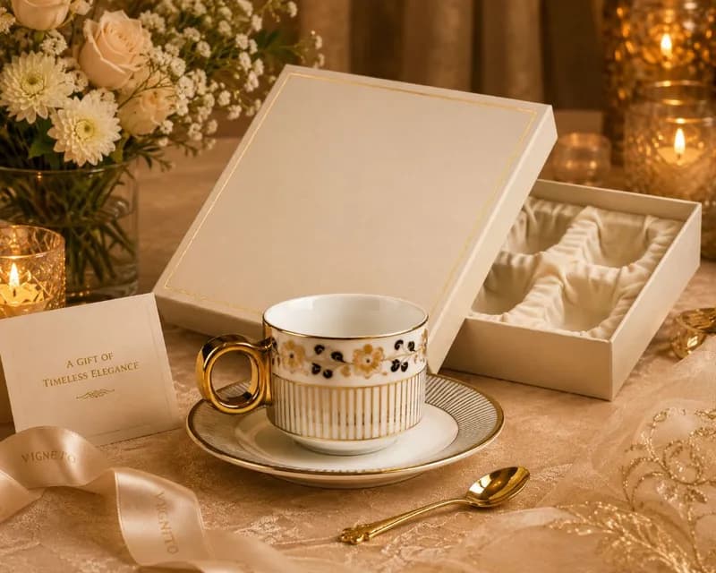 Mughal Gold & Grey Luxury Porcelain Tea Cup & Saucer Set  view 3