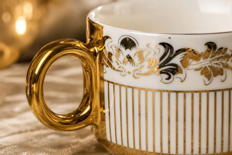 Mughal Gold & Grey Luxury Porcelain Tea Cup & Saucer Set  view 5