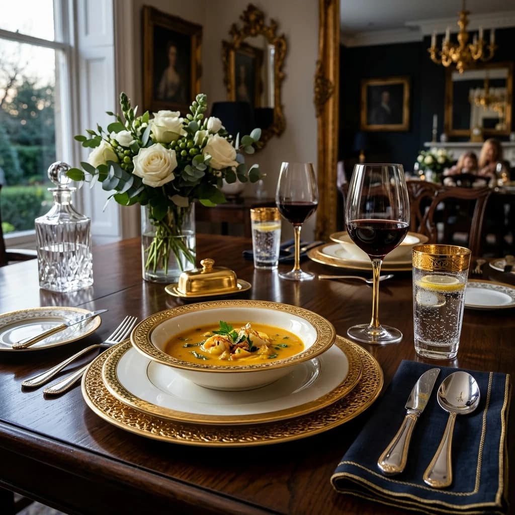 Siphorahq 46-Piece Dinner Set | Aesthetic Gold Pattern
